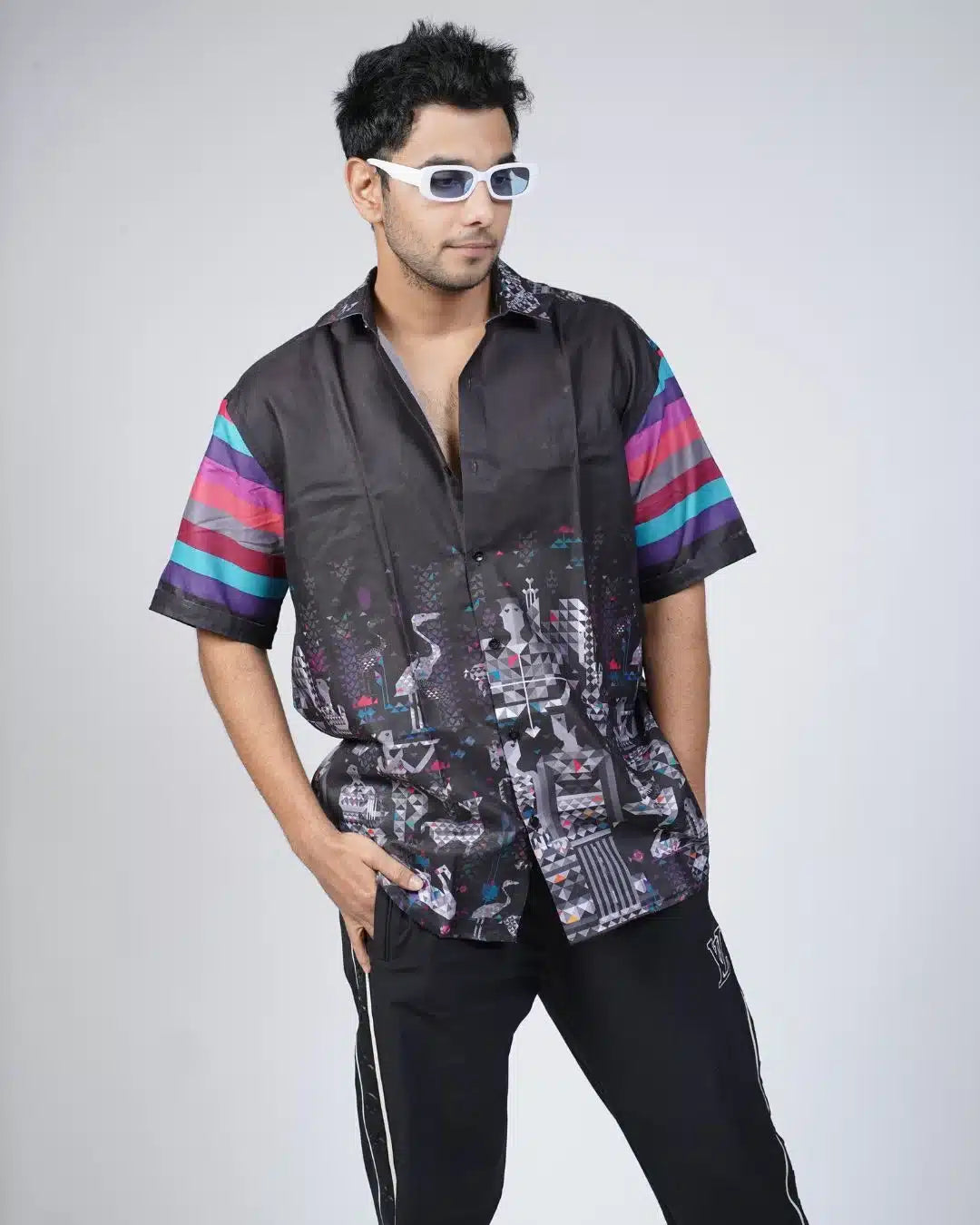 Black Oversized Printed Men Shirt cartoonpantii