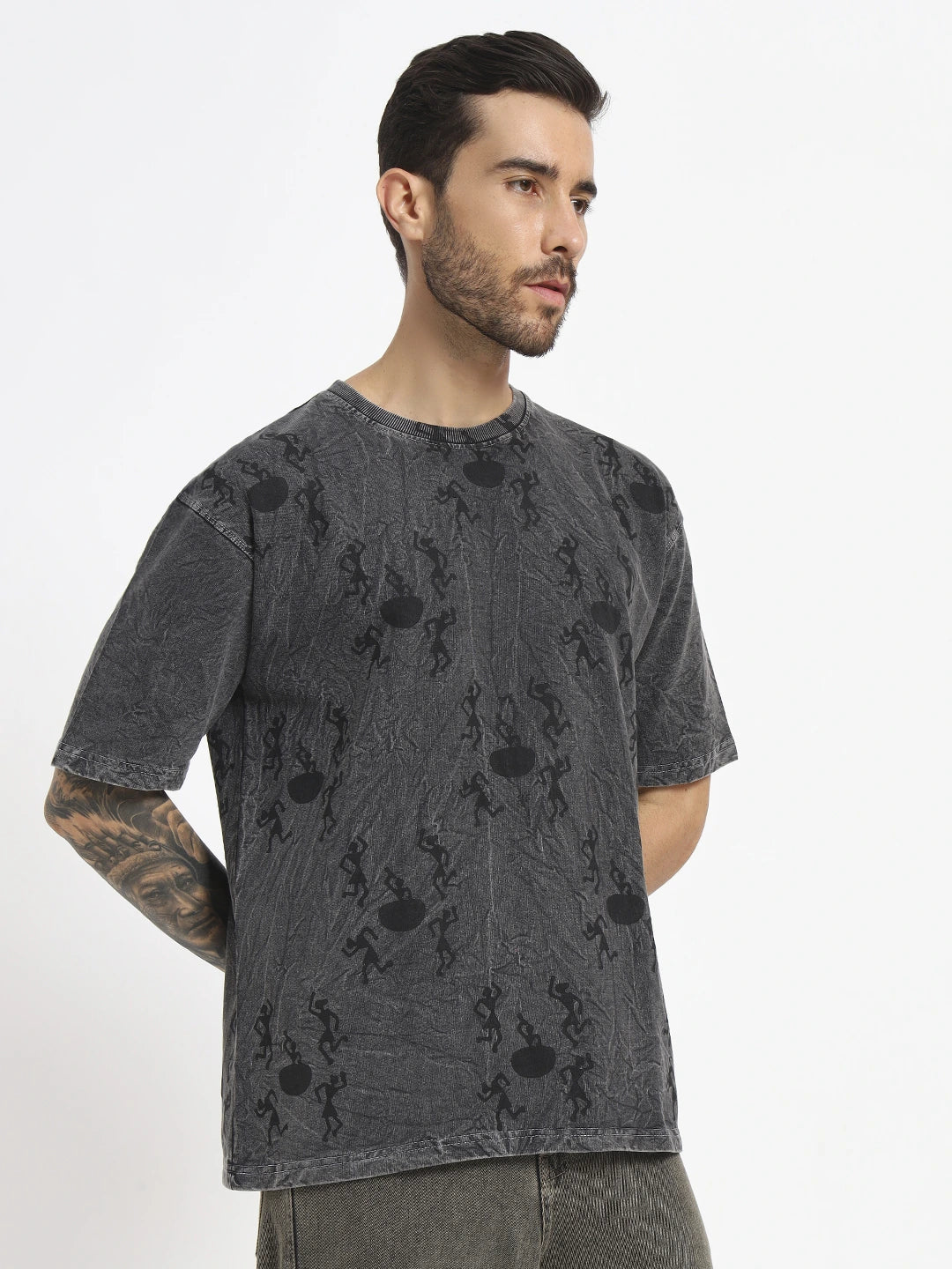 Man wearing a dark oversized gray t-shirt  by cartoonpanti  india