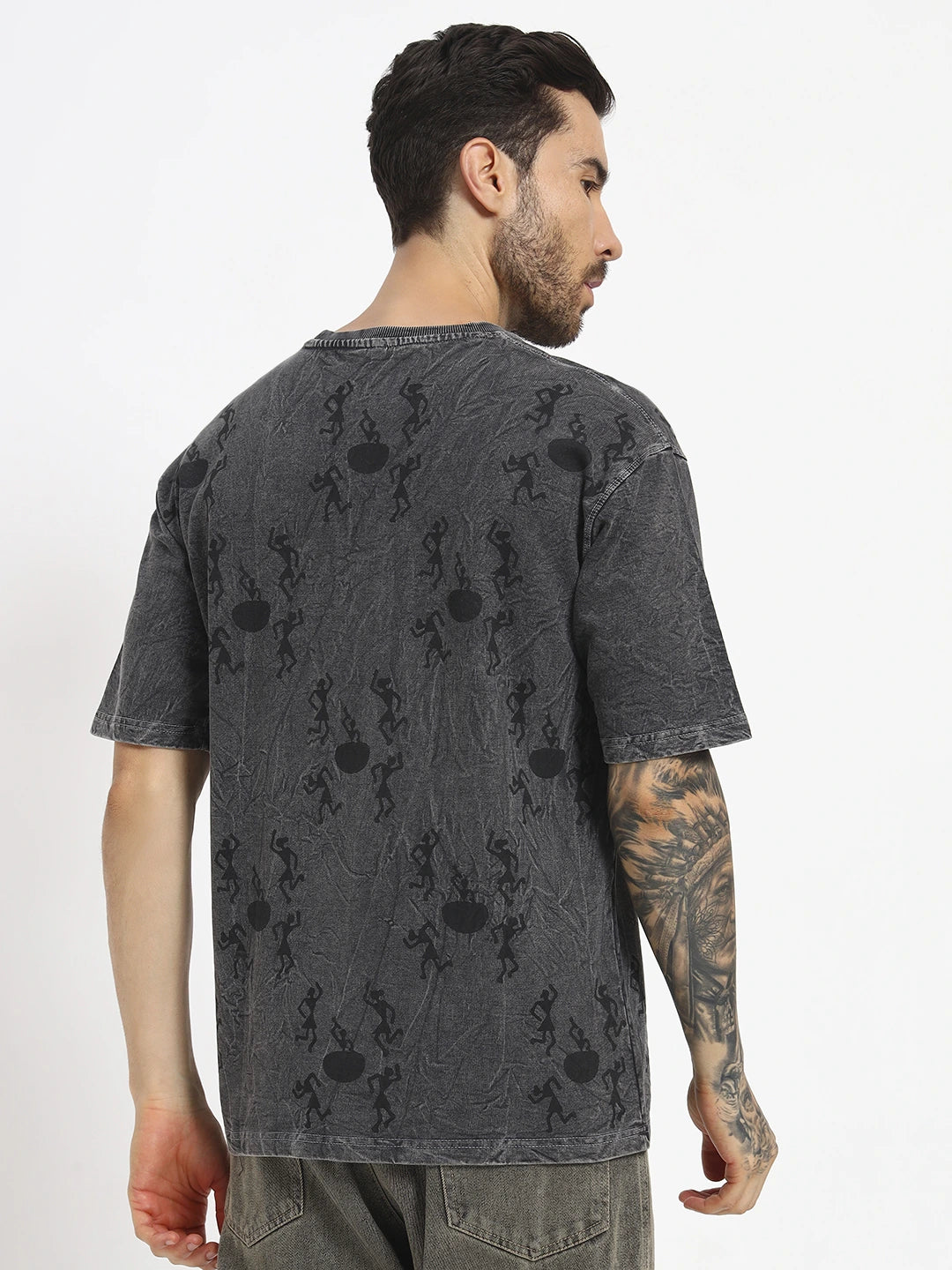 Man wearing a dark gray t-shirt with black  by cartoonpanti by india