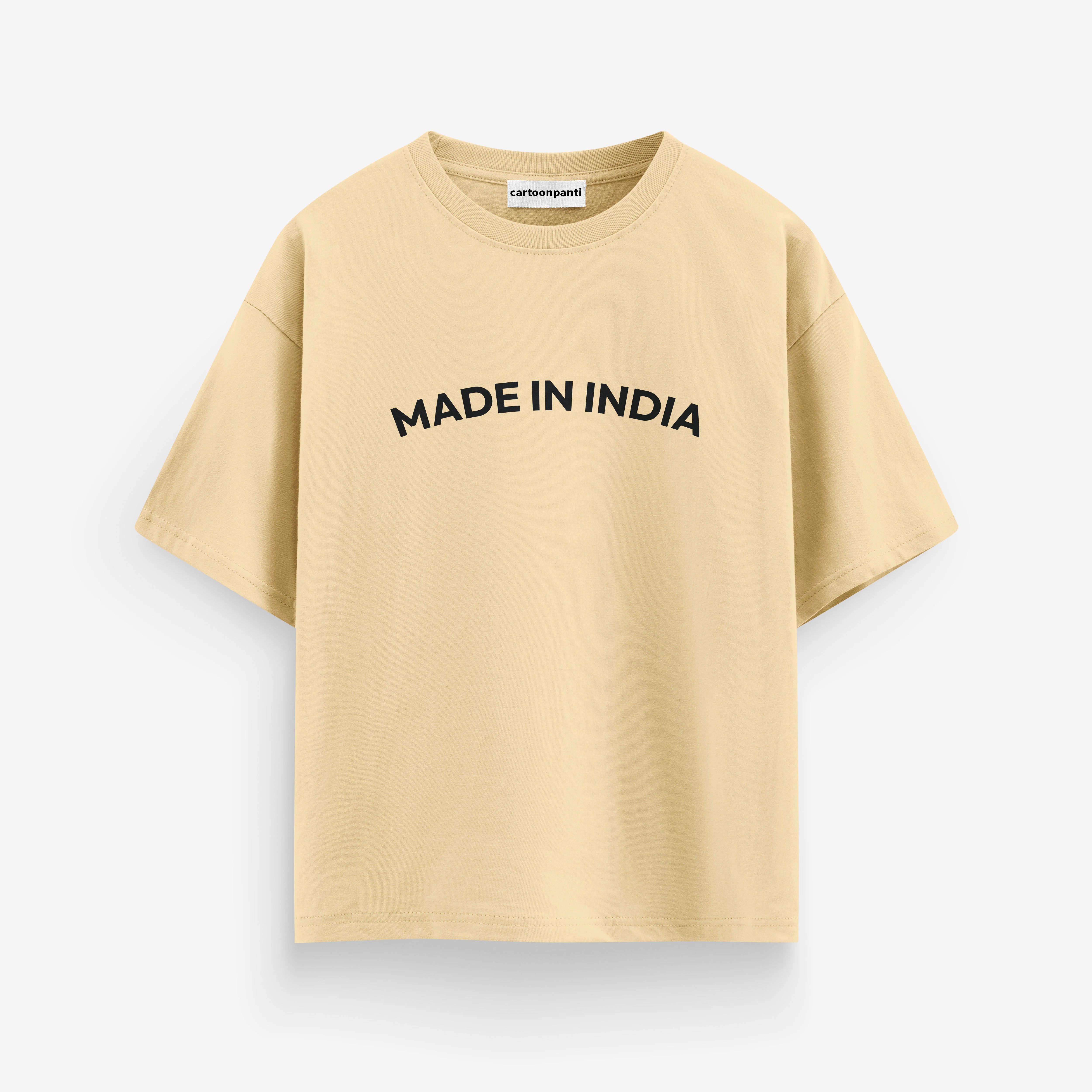 Beige t-shirt with 'MADE IN INDIA' by cartoonpanti india
