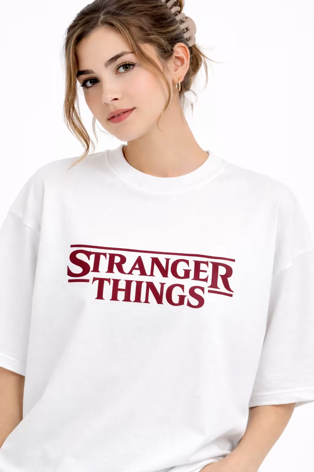 Stranger Things Oversized Graphic T-Shirt – White
