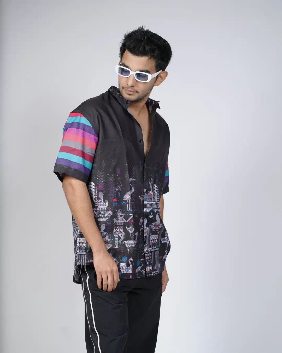 Black Oversized Printed Men Shirt cartoonpantii