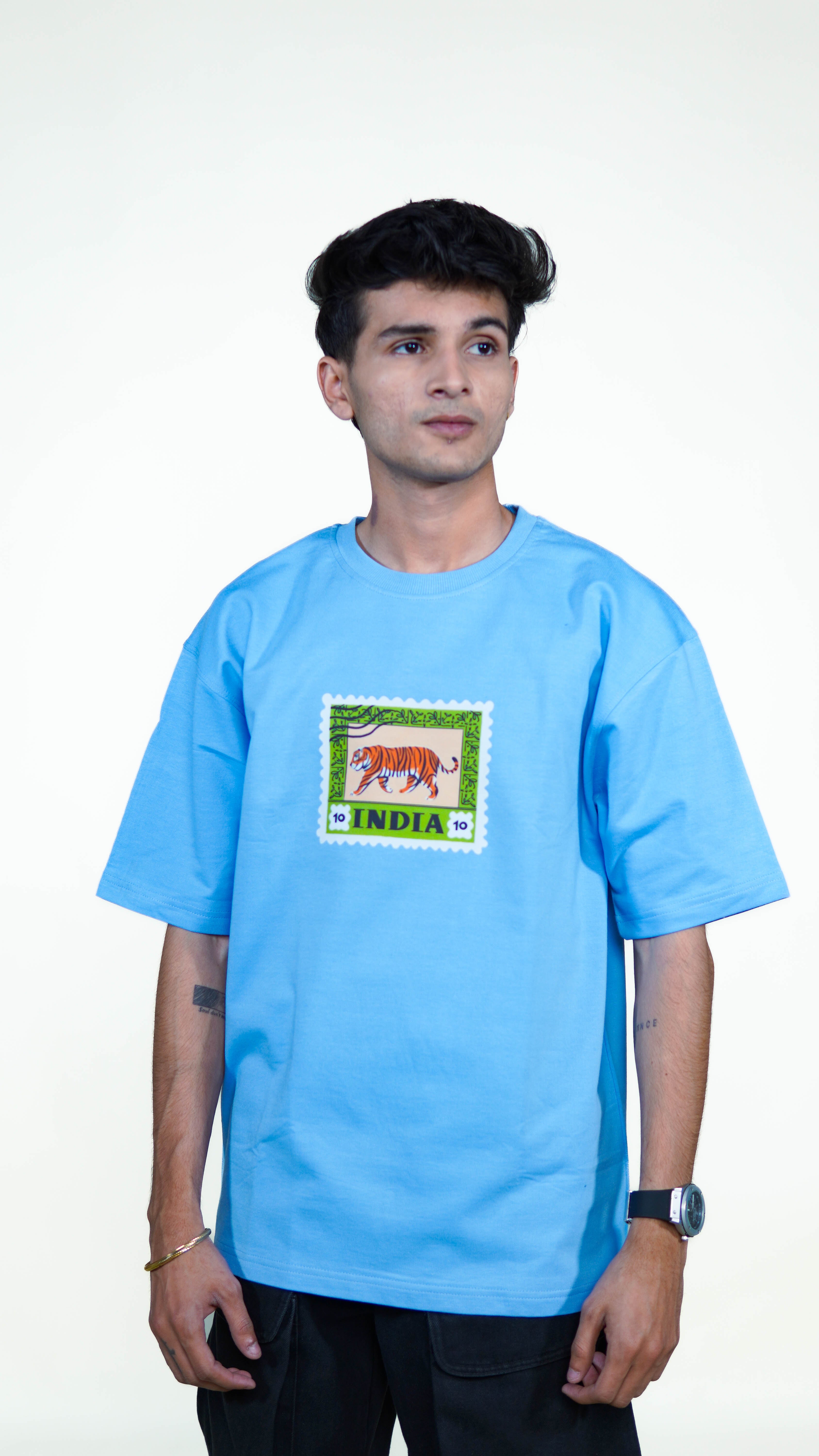 Indian Tiger oversized T-shirt in sky blue color 