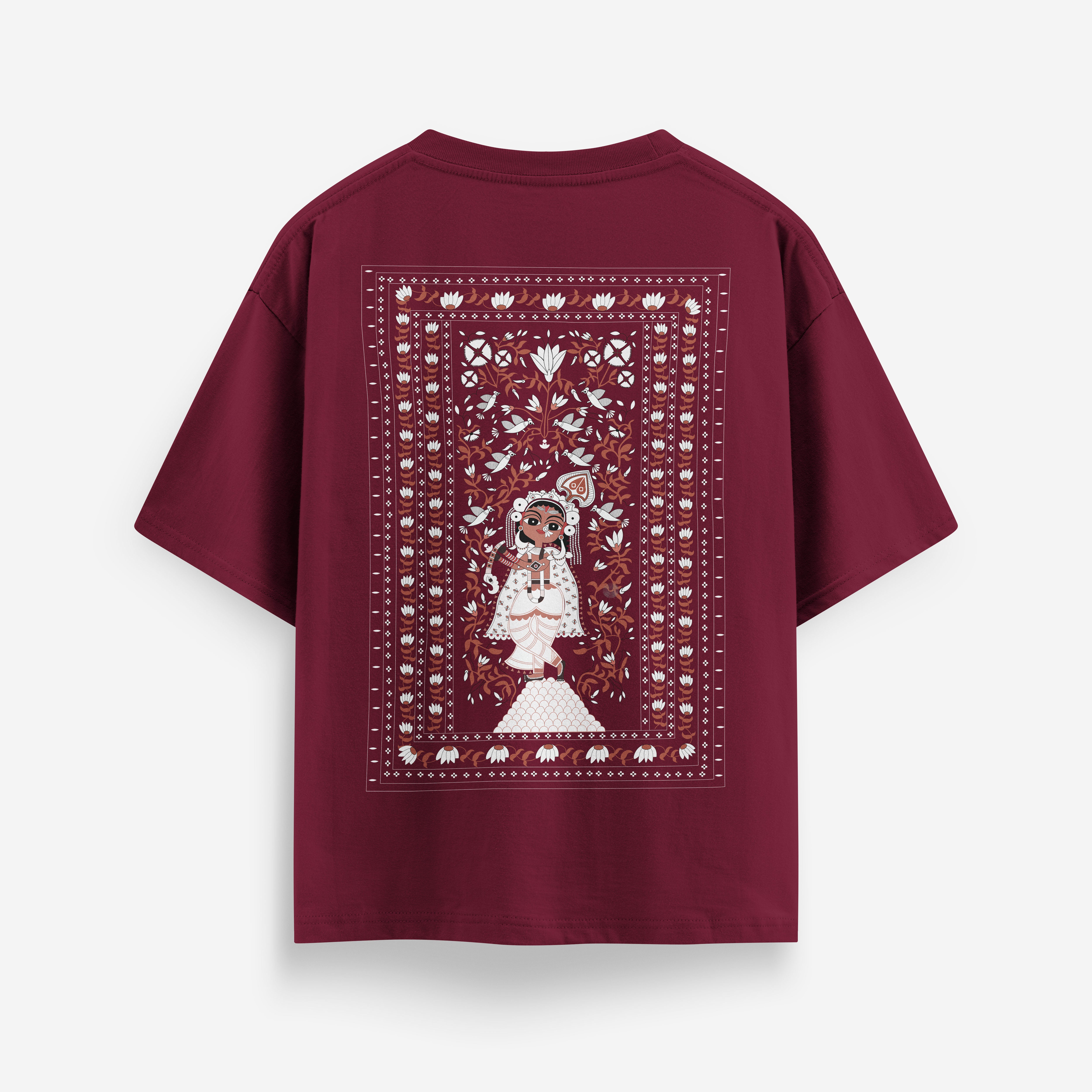 Maroon t-shirt with a decorative design cartoonpanti by india