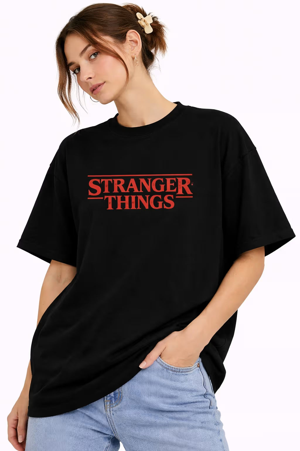 Stranger Things Oversized Graphic T-Shirt – Black