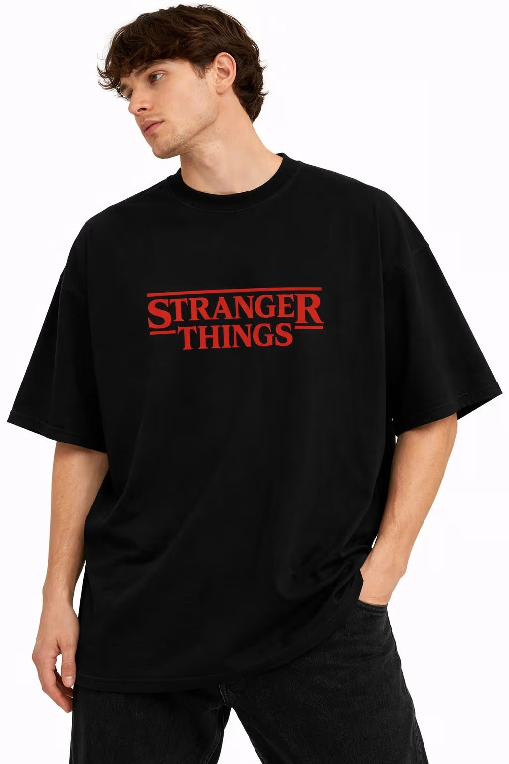 Stranger Things Oversized Graphic T-Shirt – Black